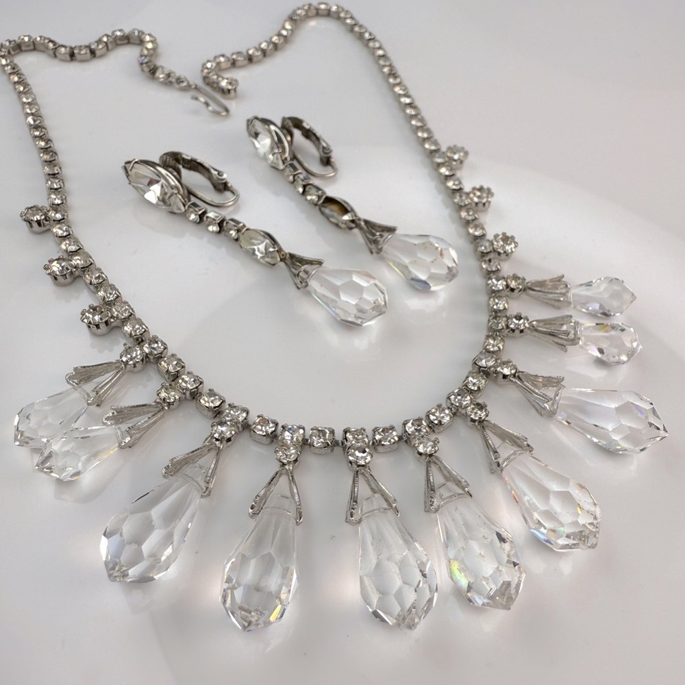 Antique 1920s crystal glass chandelier necklace
